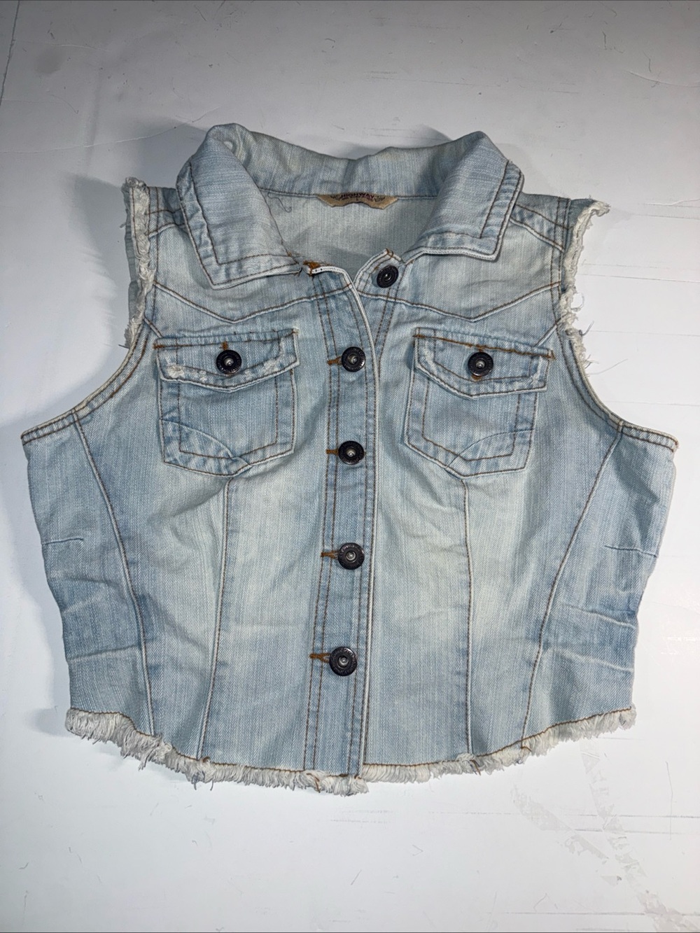 Highway Jeans Light Blue Denim Crop Vest with Frayed Edges